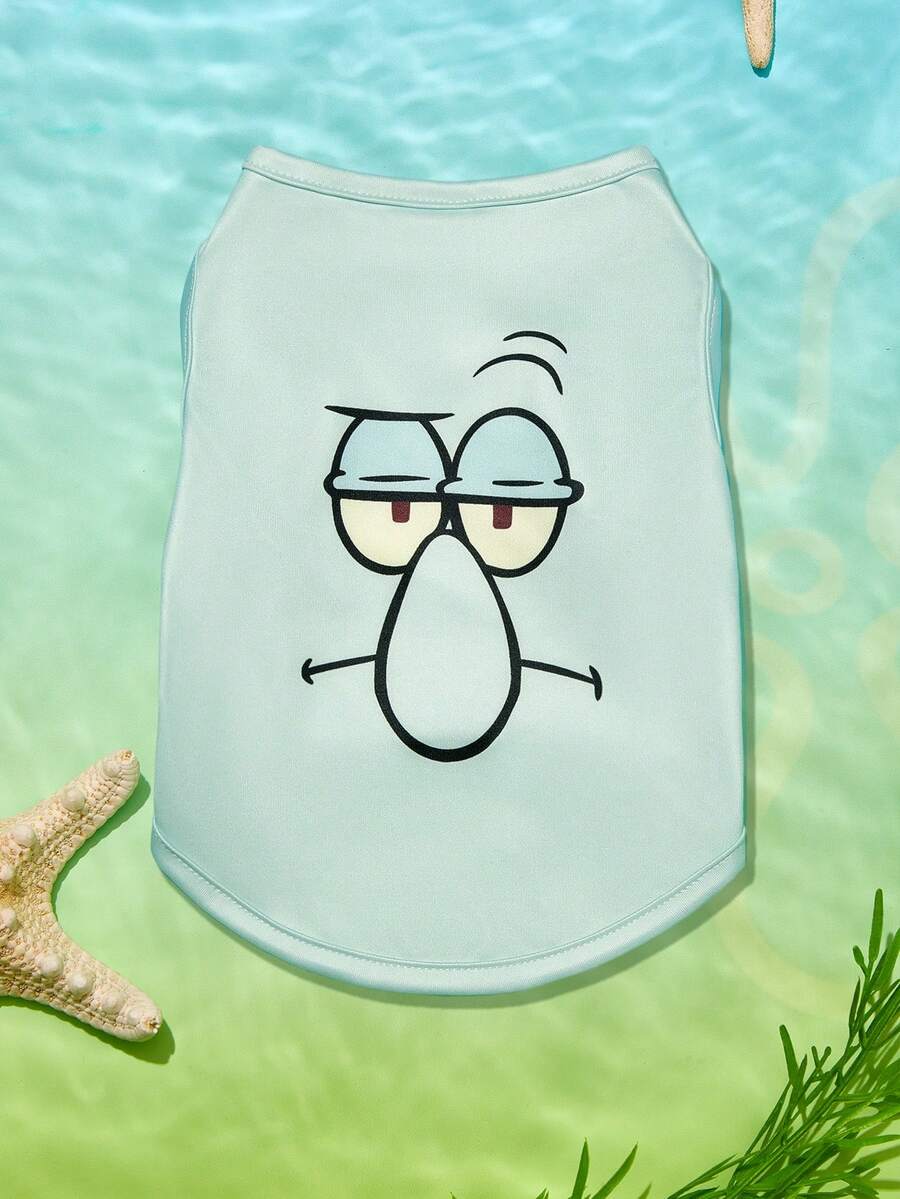 SpongeBob SquarePants | PETSIN 1件可愛大鼻子大眼睛印花薄荷綠寵物背心,溫和透氣親膚,適合室內放鬆或在社區隨意散步 - 淺薄荷綠 - 查看 1