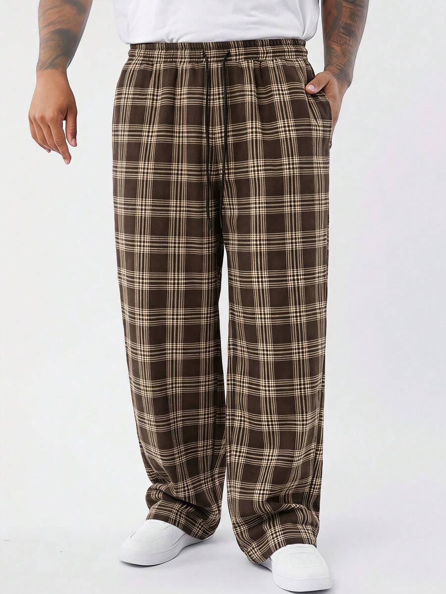EASEVO Men's Plus Size Casual Plaid Woven Loose Fit Long Pants - Multicolor - View 1