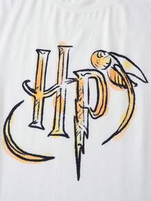 HARRY POTTER X SHEIN 大尺碼男士短袖上衣與短褲睡衣套裝 - 白色 - 查看 4