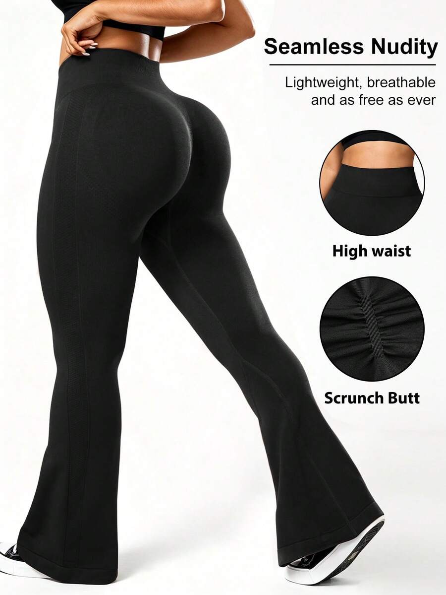 SHEIN Velisys Seamless Plus Size Flare Leggings - Black - View 1