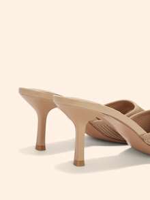 CUCCOO BASICS Chic Women's Knitted Open Toe Heeled Sandals In Nude Tone Slip On Stiletto Heels - Apricot stripes - View 8