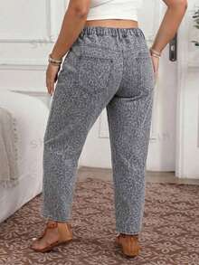 Breezaya Plus Size Women Leopard Print Pocket Button Casual Versatile Daily Wear Denim Jeans - Multicolor - View 2