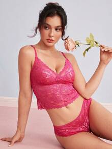 Elorette Sexy Elegant Lace Camisole Top And Triangle Panty Lingerie Set - Hot Pink - View 1