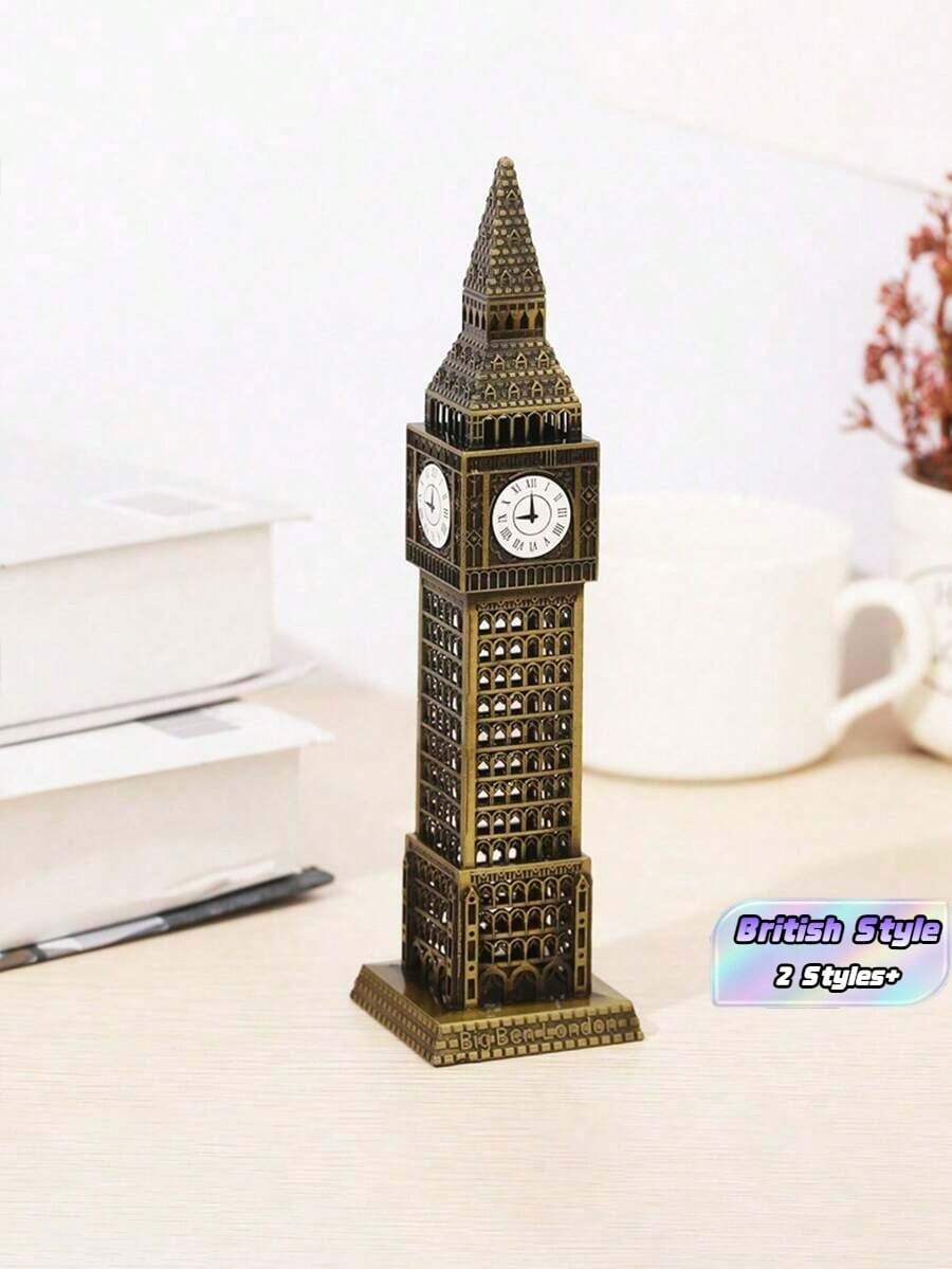 1pc London Big Ben Clock Tower Model, Landmark Architecture, Metal Building Model Decor, Elegant Architecture Decor, Sturdy Alloy Desktop Ornament, Home And Office Decor, Crafted Retro Design, Wedding And Party Favor, Gift For Friends, Souvenir - Multicolor - View 1
