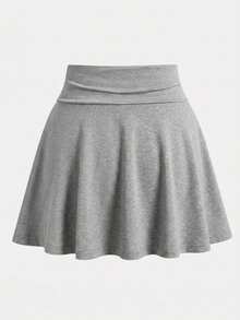SHEIN 女童灰色防磨裙褲，夏季高腰A字裙附內建短褲，適合校園穿著 - 灰色 - 查看 2