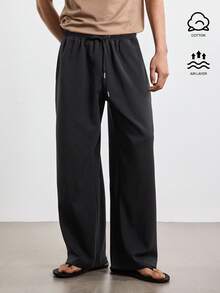 Merionis Men's Solid Color Drawstring Waist Straight Leg Loose Casual Sweatpants - Black - View 2