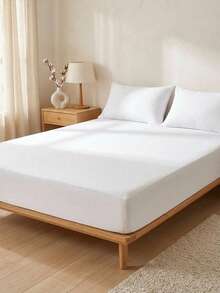 Cirelle 1pc Soft Solid Color Fitted Sheet - Breathable Polyester Mattress Cover With All-Around Elastic, Wrinkle & Fade Resistant Mattress Cover With Deep Pocket - White - View 2