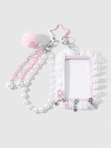 ROMWE Anime 1 Korean Temperament Sweet Pink And White Acrylic Butterfly Faux Pearl Lace Bow Rhinestone Gradient Star DIY Keychain Bag Pendant, Holiday Gift - Pink-21 - View 2