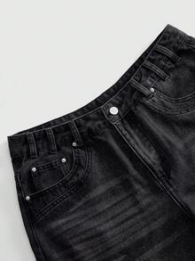 ROMWE MEN 男士刺繡圖案寬鬆版牛仔褲 - 黑色 - 查看 4