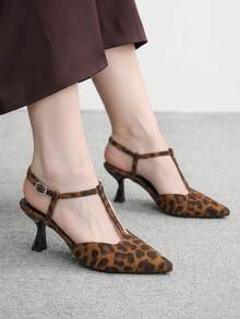 CUCCOO BIZCHIC European And American Style Leopard Print Pointed Cat Heel With Empty Women's Heels - leopard print - View 4