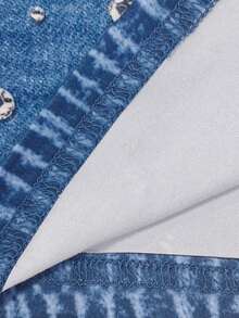 Resyla Camiseta con capucha de media cremallera, manga corta, efecto denim con strass falso, nuevo diseño asimétrico para primavera/verano - Blanco - Ver 7