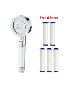 1PC Adjustable 5-Mode High Pressure Shower Head, Water Saving Massage Filter Shower With 5 Cartridges, Black/Silver Bathroom Accessory - multicolor - View 9