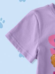 SHEIN | PAW Patrol 年轻女孩休闲狗印花短袖T恤，适合夏季 - 紫羅蘭色 - 查看 4