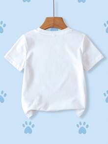 SHEIN | PAW Patrol 小男孩休闲卡通狗印花圆领短袖T恤，夏季 - 白色 - 查看 2