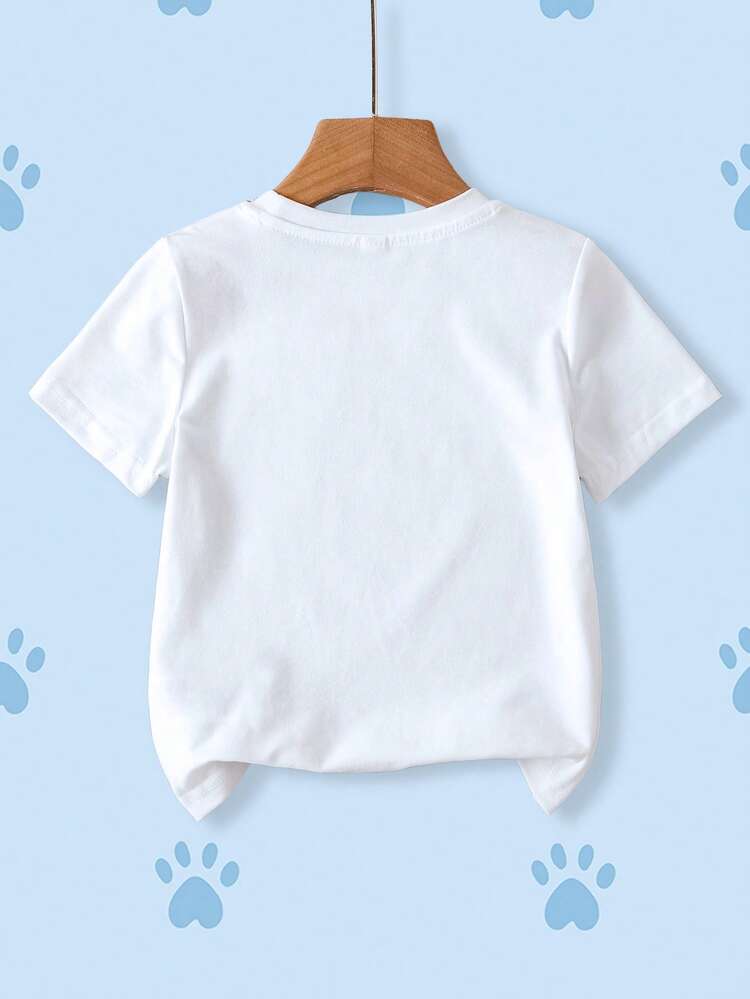 SHEIN | PAW Patrol 小男孩休闲卡通狗印花圆领短袖T恤，夏季 - 白色 - 查看 2