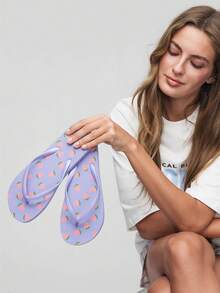 Grefit Women Shoes Summer Open-Toe Flat Bottom 2cm Flip-Flops, Bright Colors And Fresh And Comfortable Flip-Flops, Suitable For Street/Summer, Music Festivals/Themed Parties - Light purple - View 4