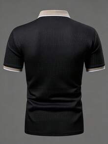 Daypath Camisa polo de punto jacquard con textura de unicolor, cuello y puños acanalados con 2 botones para hombre - Negro - Ver 6