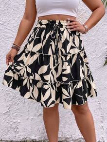 Breezaya Plus Size Women's All-Over Print Pleated Casual Versatile Daily Skirt Fall - Black - View 4