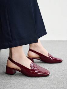 CUCCOO BIZCHIC Women Shoes Square Toe Burgundy Mirror Fashionable Simple High Heels Shoes With Loafers, Holiday Commuting Old Money Style Wear - Mirror burgundy 1 - View 5