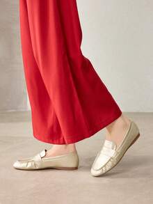 MOTF WOMEN'S NEW FRENCH FASHION ELEGANT COMFORTABLE FLAT BALLET LOAFERS, GOLD CASUAL - Gold - View 6