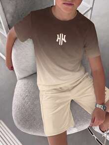 兒童青少年男孩休閒舒適時尚簡約圓領短袖T恤與短褲套裝 - 彩色 - 查看 2