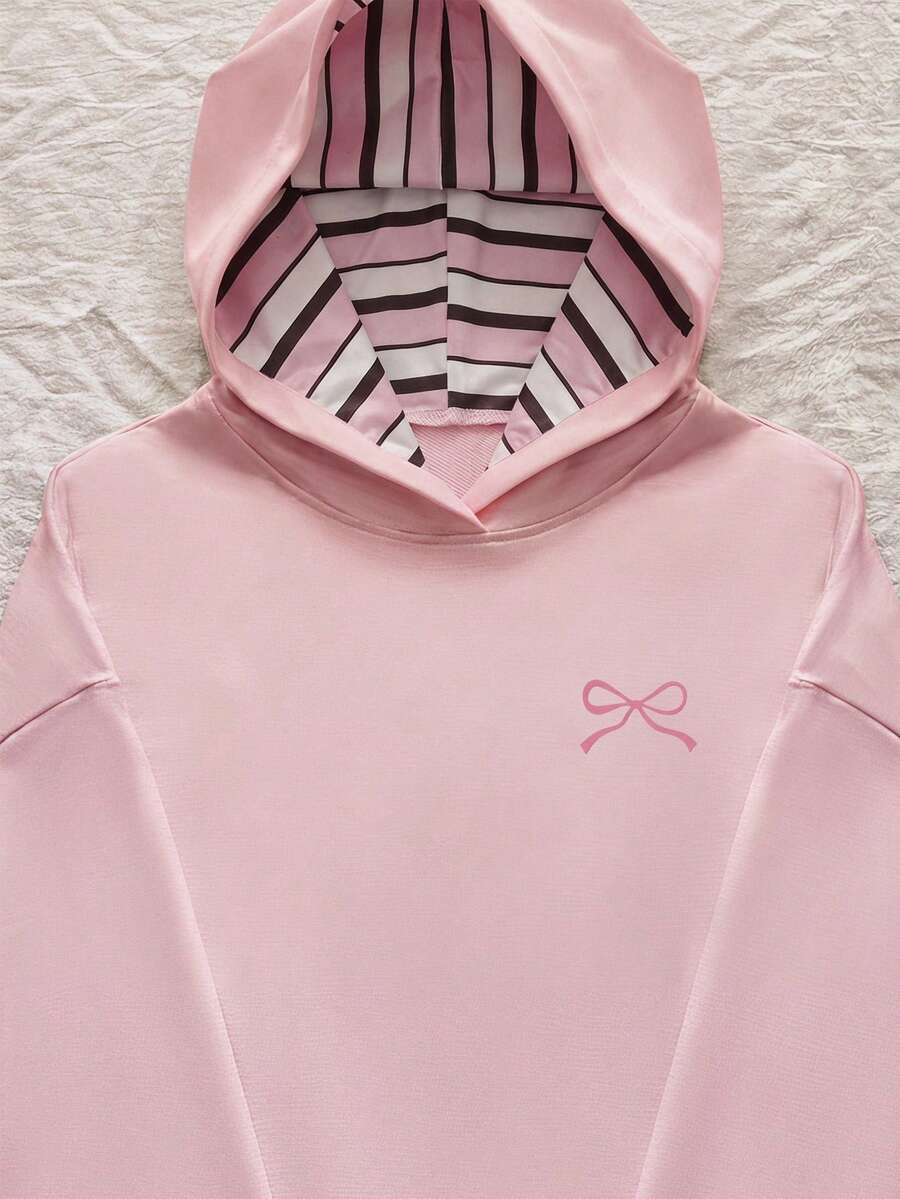 青少年女孩休閒時尚可愛粉色花卉刺繡套頭運動衫 - 粉色 - 查看 1