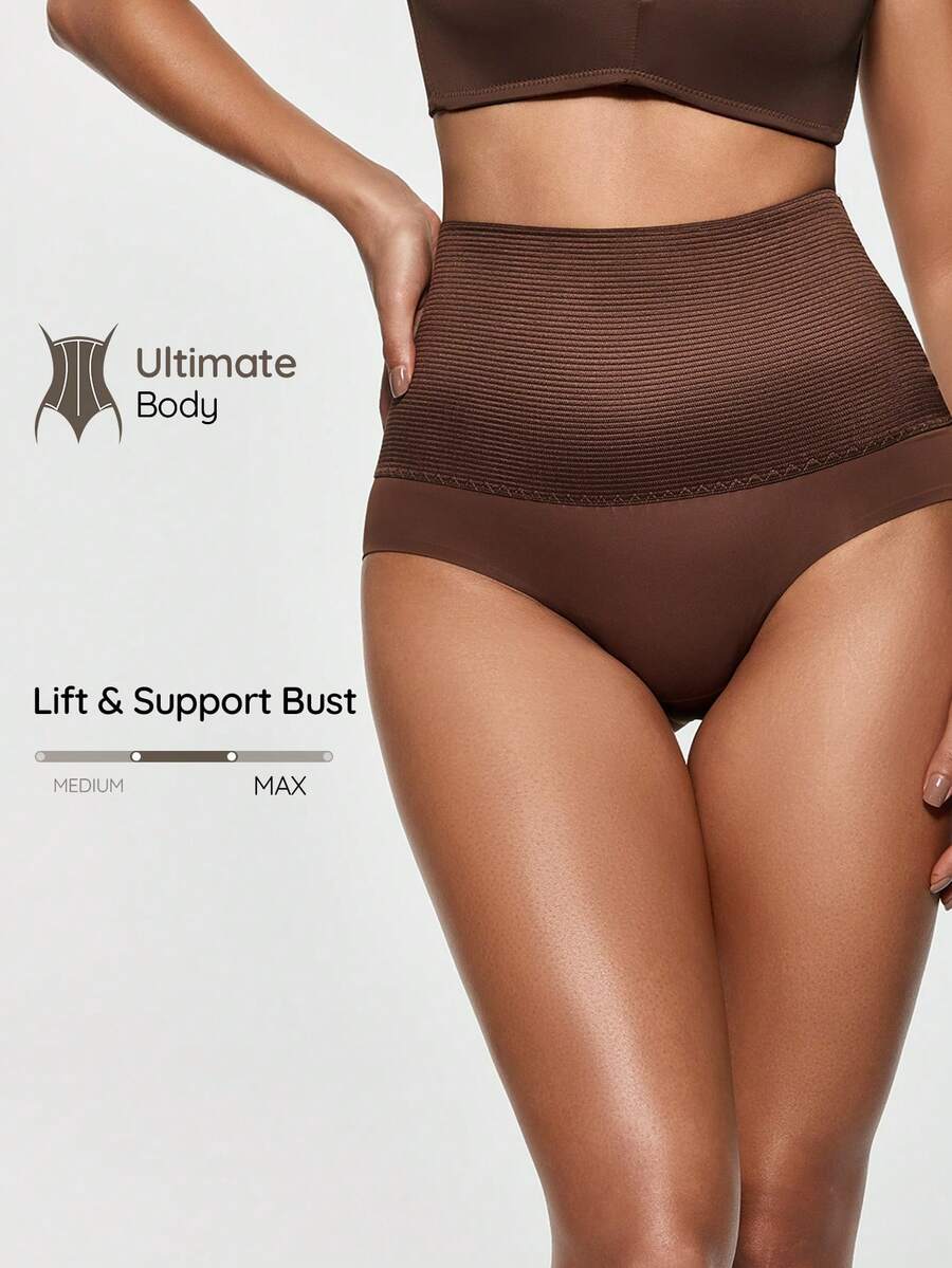 SHAPORA Women's Solid Color Elastic Waist Shaping Triangle Panties - Chocolate Brown - View 1
