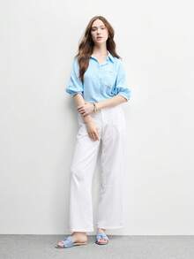 CUCCOO BIZCHIC 女款淺藍色麂皮質感經典平底拖鞋，舒適百搭，適合夏季通勤與辦公穿著 - 淺蘭色 - 查看 6