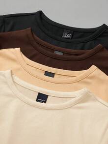 SHEIN BASICS 女款純色圓領短袖休閒T恤連身衣 - 彩色 - 查看 5