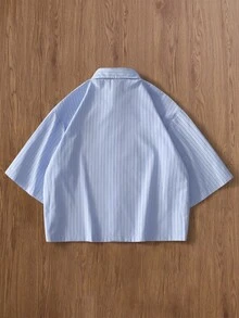 TOKVUE Men's Letter Striped Short Sleeve Single-Breasted Casual Shirt - Multicolor - View 4