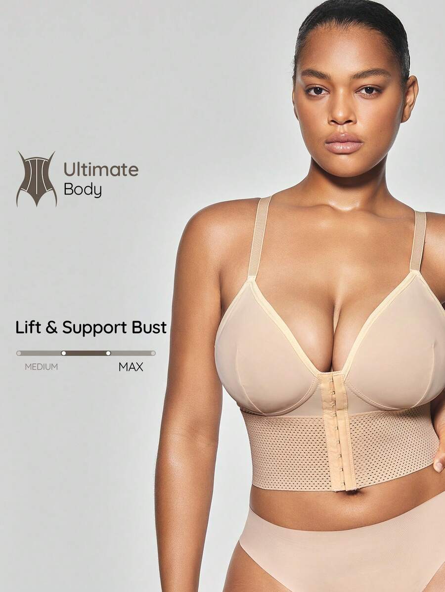 SHAPORA 1pc Plus Size Minimalist Mesh Wide-Fit Shaping Top - Apricot - View 1