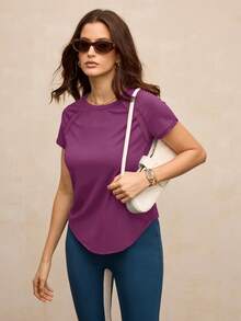 Activina Women's Solid Color Raglan Short Sleeve Casual Fitness Sports T-Shirt - Purple - View 6