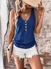 Breezaya Women's Fashion Versatile Button Street Denim Top - Blue - View 6