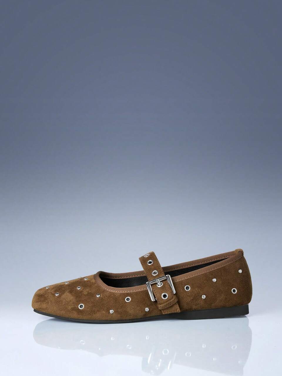CUCCOO GRLICON Women's Shoes Rivet Decoration Square Toe Flat Bottom Elegant Commuter Brown Suede Women's Flat Bottom Shoes Office Outdoor Fall Shoes