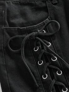 ROMWE MEN Casual Men's Avant Fashionable Commuter Loose Fit  Strap Jeans - Black - View 4