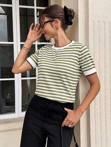 Serisse Top de punto de manga corta con rayas de color contrastante - Multicolor - Ver 7