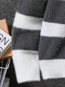 SHEIN كنزة صوفية طويلة الأكمام بتصميم كتل لونية كاجوال يومية للخريف للأولاد المراهقين - متعدد الألوان - مشاهدة 3