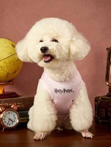 HARRY POTTER X PETSIN 1件粉色魔法學校徽章寵物背心，透氣快乾，親膚柔軟，學院風帶魔法感，防跳蚤、減少掉毛，讓您的貓或狗整天涼爽可愛 - 粉色 - 查看 5