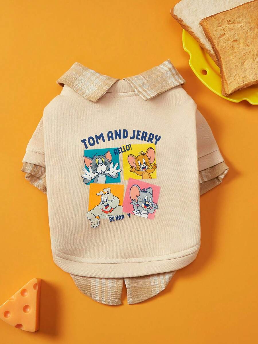 TOM & JERRY X PETSIN 1PC Pet Sweater In Beige, Universal For Cats And Dogs, Soft Hoodie Style, Suitable For Small Dogs As A Comfortable Clothing Item For Spring And Autumn, Warm And Cute - Beige - View 1