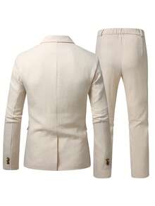 Manfinity Mode 2pcs Men's Solid Color Suit Set (Jacket & Trousers) Formal - Apricot - View 2