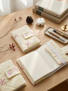 Cirelle 1PC A6 Aesthetic Quilted Fabric Book Cover With Snap Closure, Soft Bow Print Book Sleeve Case, Protective Book Jacket Cover Holder For Planner, Notebook & Novels - Single Piece - View 1