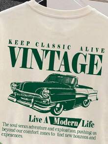 Manfinity Joysei Men's Car Slogan Print T-Shirt & Striped Shorts Set - Dark Green - View 4