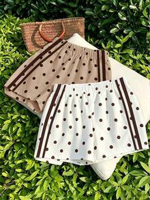 Tween Girl Elastic Waist Polka Dot Print Casual Shorts - Multicolor - View 6