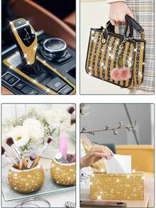 1PC SelfAdhesive Crystal Rhinestone Diamond Ribbon Bling For Christmas Wedding Party Decor Crafts Gift Wrap Car Computer Makeup Table - Size 1 gold - View 5