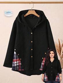Rusticease Plus Size Women's Noir Lapel Long Sleeve Double Pocket Elegant Midi Coat Fall Winter 2026 - Black - View 3