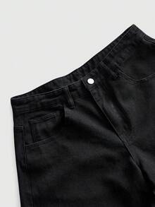 ROMWE MEN Men's Printed Pattern Loose Fit Jeans - Black - View 4
