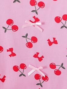 Girls' Fashionable Comfortable Cute Cherry Print Long Sleeve Pants Milk Silk Fabric Loungewear Set - Pink - View 6