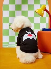 LOONEY TUNES X PETSIN 1pc Small Black Cat Face Printed Pet Winter Clothing, No Hat Design, Thick And Warm, Anti-Flea, Less Shedding, Heat-Resistant, Breathable Fabric, Suitable For Autumn And Winter, Indoor And Outdoor Use - Black - View 2