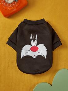 LOONEY TUNES X PETSIN 1pc Small Black Cat Face Printed Pet Winter Clothing, No Hat Design, Thick And Warm, Anti-Flea, Less Shedding, Heat-Resistant, Breathable Fabric, Suitable For Autumn And Winter, Indoor And Outdoor Use - Black - View 8