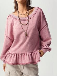 Bohemela Casual Solid Color Knit Women's Sweatshirt - Dusty Pink - View 3